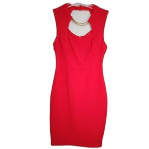 NWT Bisou Bisou Fire Red Sleeveless Cocktail Dress w/ Gold Necklace Size 8